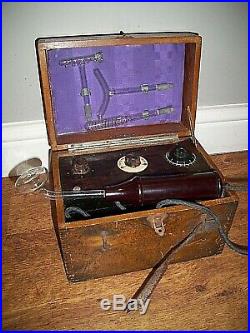 Antique Early 20th Century Violet Ray Vitalator with Glass Fixtures Wood Casing