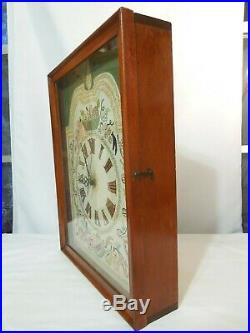 Antique Embroidered Cross Stitch Telechron Electric Clock Wood & Glass Case 1930