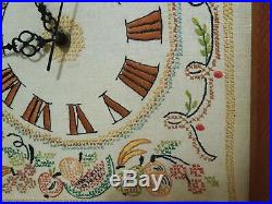 Antique Embroidered Cross Stitch Telechron Electric Clock Wood & Glass Case 1930