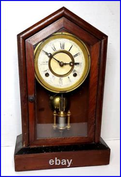 Antique F. Kroeber Mantel Clock 8 Day Dictator Victorian Time & Strike Wood Case