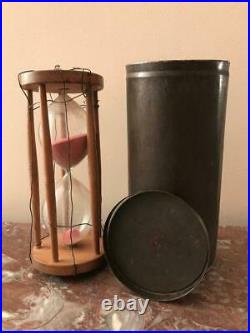 Antique French Wood Marine Hourglass Glass Bulbs Metal Case Collectible 19th C