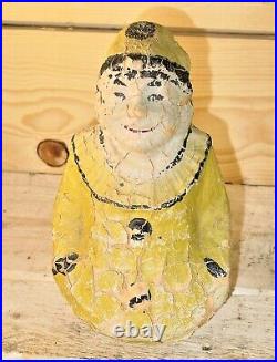 Antique German 1900- 1920 Circus Paper Mache Clown with Wood & Glass Case