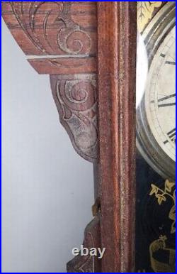 Antique Gilbert Gingerbread Mantel Clock Walnut Wood Case Old Victorian American