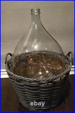 Antique Glass 5 6 7 Gallon Water Jug Carboy In basket cover case Vintage Rare