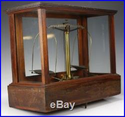 Antique H Kohlbusch Precision Balance Scale With Wood & Glass Case