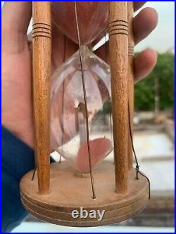 Antique Handcrafted Wood Rare Sandglass Clock Sand Timer Hour Glass With Iron Case