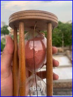 Antique Handcrafted Wood Rare Sandglass Clock Sand Timer Hour Glass With Iron Case