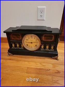 Antique Ingraham Mantle Clock 6 Pillar Column Wood Case 20 Wide AS-IS