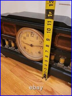 Antique Ingraham Mantle Clock 6 Pillar Column Wood Case 20 Wide AS-IS