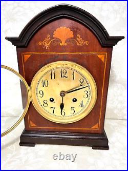 Antique Junghans Marquetry Mantel Clock Runs & Strikes Bim Bam Strike A09