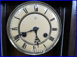Antique Junhans Wall Clock Glass Sides Wood Case Key Wind