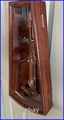 Antique Large Brass Ships Clinometer Inclinometer in Wood & Glass Case EXC