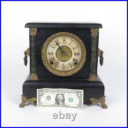 Antique Mantel Clock Sessions Black and Gold 8 Day Wood Case with Columns