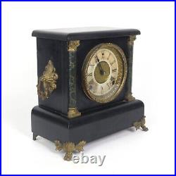 Antique Mantel Clock Sessions Black and Gold 8 Day Wood Case with Columns