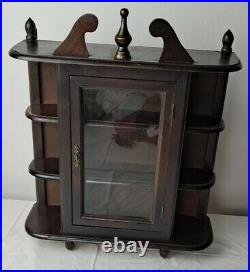 Antique Miniature Wood Display Case with Glass Door for Collectible Figurines