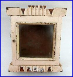 Antique Old Rare Fine Hand Carved Wood Painted Glass Fitted Show Case Clock Box