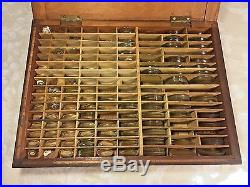 Antique Opticians Case Mahogany Wood & 100s of Lenses French Made Saul Solo