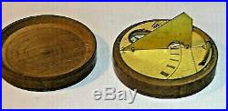 Antique Orientall Round Brass Sundial, Bubble Level, Fitted Wood Case