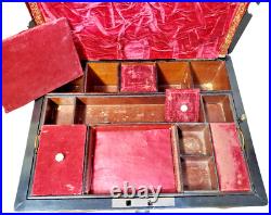 Antique Perfume Set Ruby Cut Glass Vanity Silver Lid Wood Case 8 pc