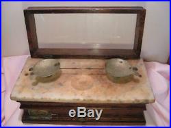 Antique Pharmacy Weight Scales, Wood & Marble Case, Hinged Glass Top Nice