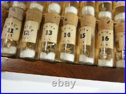 Antique Quick Fit Wood Watch Parts (Crowns) Storage Case72 Corked Glass Vials