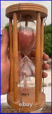 Antique Rare Wood Handcrafted Sandglass Clock Sand Timer Hour Glass With Iron Case