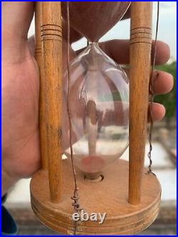 Antique Rare Wood Handcrafted Sandglass Clock Sand Timer Hour Glass With Iron Case