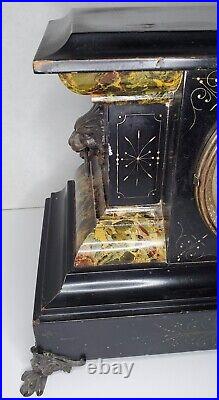 Antique Seth Thomas Mantel Clock Adamantine Marbled Paint Glossy Black Case