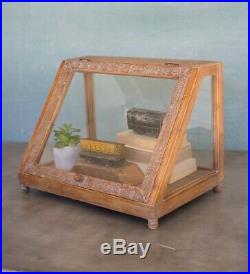 Antique Style Wood Glass Slant Front Tabletop Display Case Terrarium Collectible