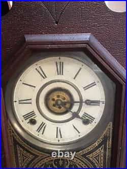 Antique The E. INGRAHAM Carved Walnut Tulip Parlor Mantel Shelf Clock c. 1879
