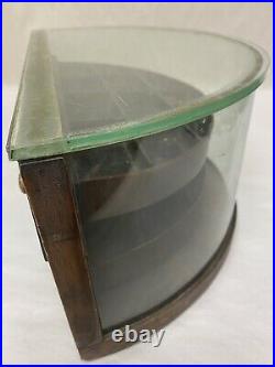 Antique Valuables Swing Open Display Case Half Moon Wood Glass Countertop 19thC