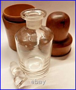 Antique Victorian Apothecary Bottle in Treen Turned Box Wood Case Circa 1850
