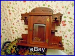 Antique Victorian Beveled Glass Curio Display Case Wall Shelf CabinetExquisite