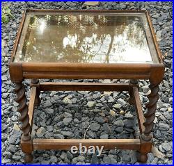 Antique Victorian Wood Turn Spin Twirl Leg Vitrine Glass Display Case Box Table