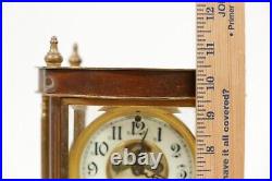Antique WATERBURY Open Escapement Clock in Brass Wood Case Parts or Repair 10.5
