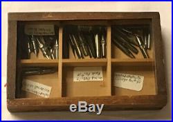 Antique Wood And Glass Dip Pen Nips Display Box