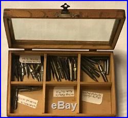Antique Wood And Glass Dip Pen Nips Display Box