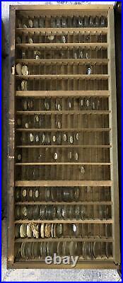 Antique Wood Five Drawer Case with 1000 +/- Glass Pocket Watch Crystal Parts
