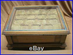 Antique Wood General Store Counter Display Case Box For Watches Beveled Glass