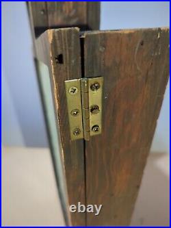 Antique Wood & Glass Pennsylvania Keystone Shape Felt-Lined Hinged Display Case