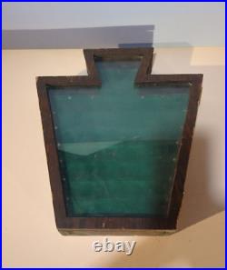 Antique Wood & Glass Pennsylvania Keystone Shape Felt-Lined Hinged Display Case