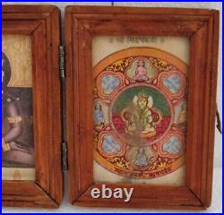 Antique Wood Jain God Mahaveer Siddhachakra Photo Book Frame Case Glass Display