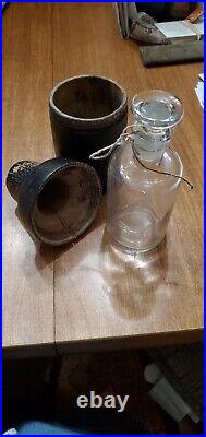 Antique glass apothecary jar with Treen Wood case. Circa (1880 to 1900)