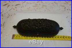 Antique wooden Chinese glasses case/dark wood/carved sea dragons & fish