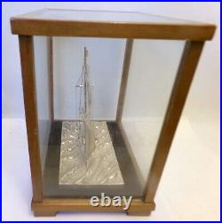 Art SILVER SAILBOAT DIORAMA Sculpture Sea scape Glass Wood Display Case Vitrine