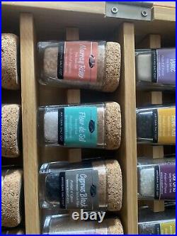 Artisan Sea Salt Sampler Box 24 Glass Bottles Slotted Display Case Wood
