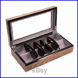 Ash Lacquered Burl Wood Multi Eyeglass Case With Glass Top
