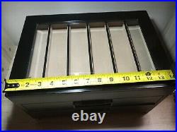 BOMBAY COMPANY 6 Slot Display Case Lacquer Wood Box withGlass Hinged Top+2 Drawers