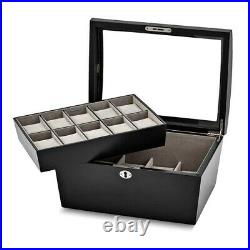 BRAND NEW Java Finish Domed Glass Lid Locking Wood Composite Watch Case
