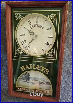 Baileys Irish Cream Wall Clock wood and glass case 19 x 11.5 x 3.5